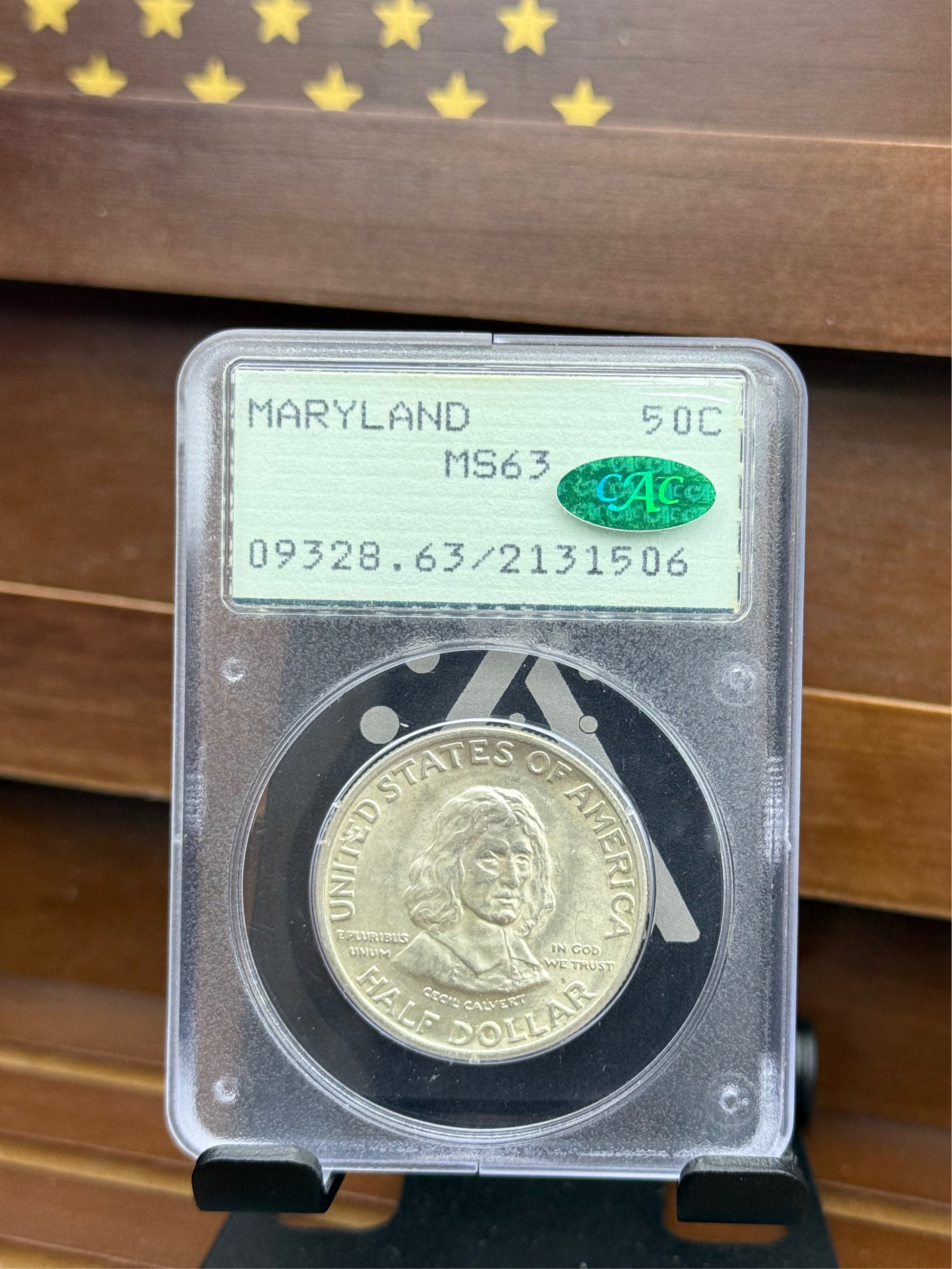 1934 Maryland Tercentenary Half Dollar – MS63 – PCGS Rattler Case – CAC