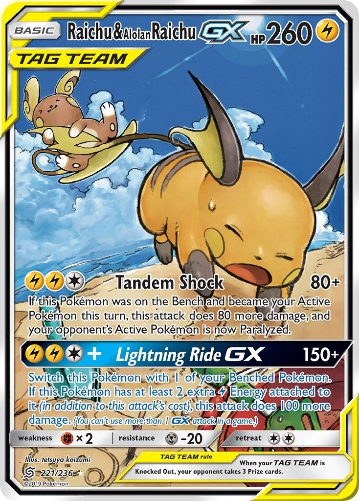 Raichu & Alolan Raichu GX (Alternate Full Art) (221/236) (SM11)