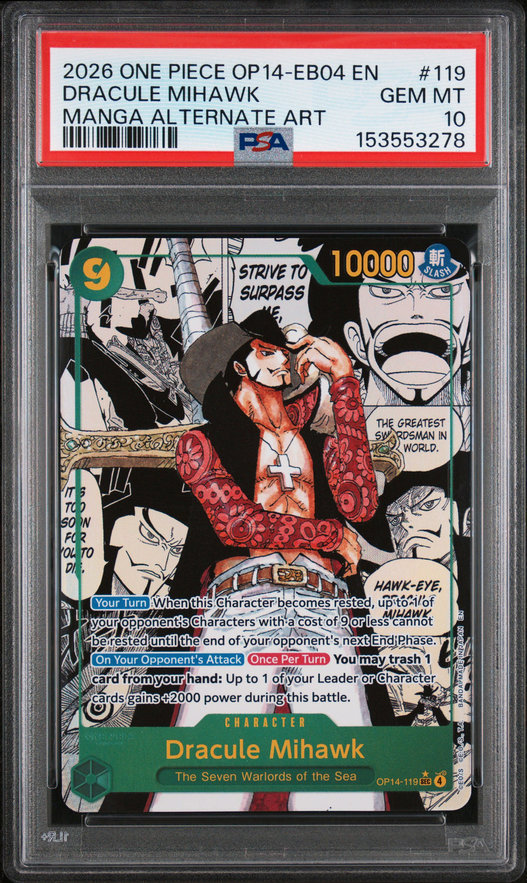 Dracule Mihawk Manga Alternate Art One Piece Op14-Eb04-The Azure Sea'S Seven 119