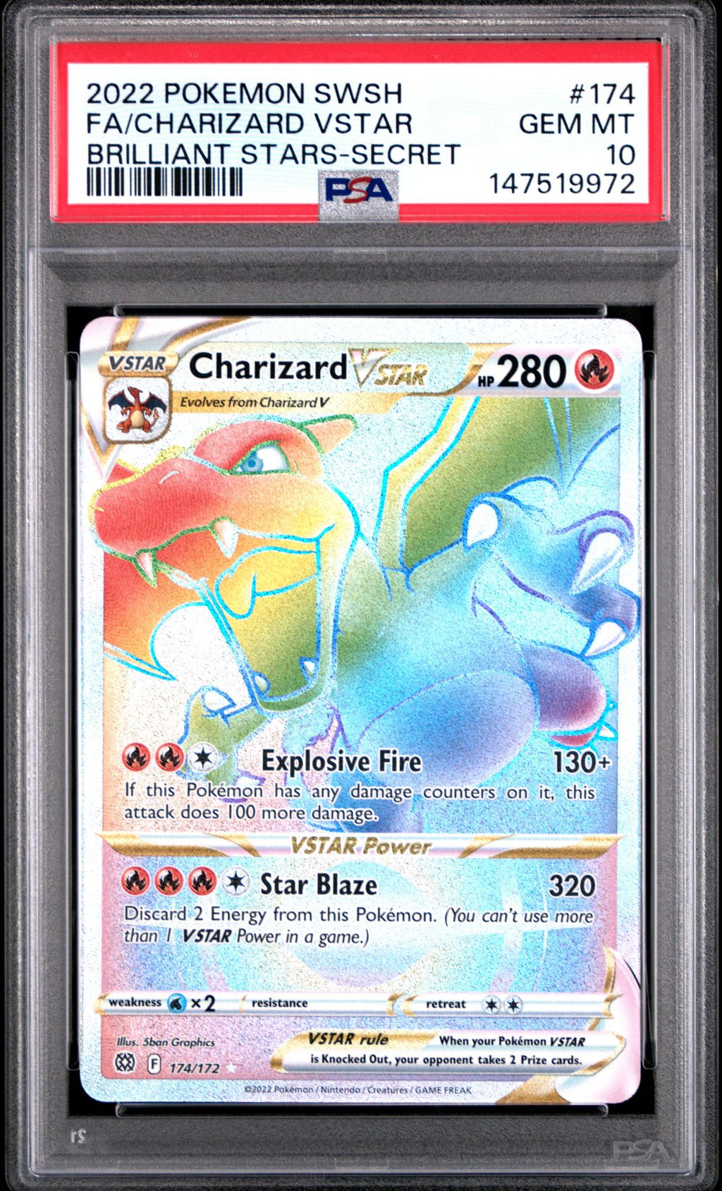 FA/CHARIZARD VSTAR BRILLIANT STARS-SECRET 2022 POKEMON SWORD & SHIELD BRILLIANT STARS PSA GEM MT 10