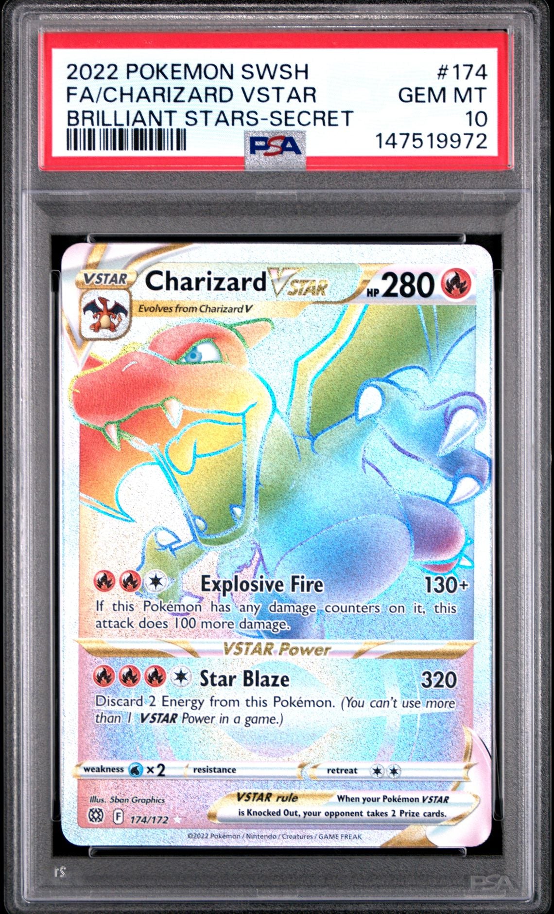 FA/CHARIZARD VSTAR BRILLIANT STARS-SECRET 2022 POKEMON SWORD & SHIELD BRILLIANT STARS PSA GEM MT 10