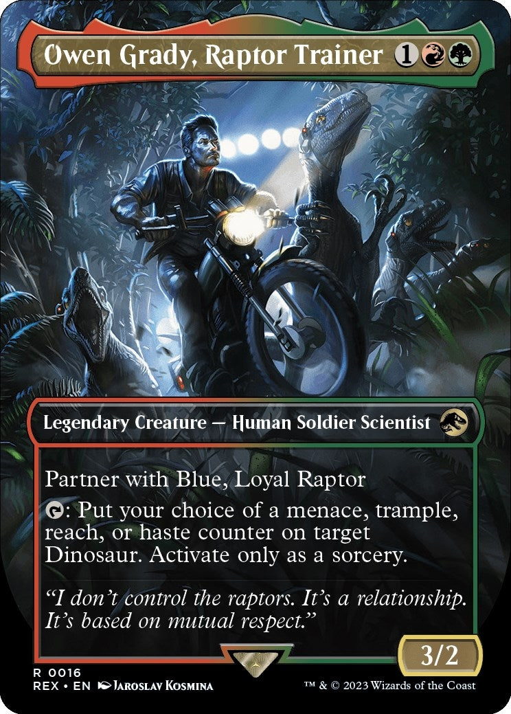 Japanese Magic: The Gathering - Owen Grady, Raptor Trainer (Borderless) (16) (REX)