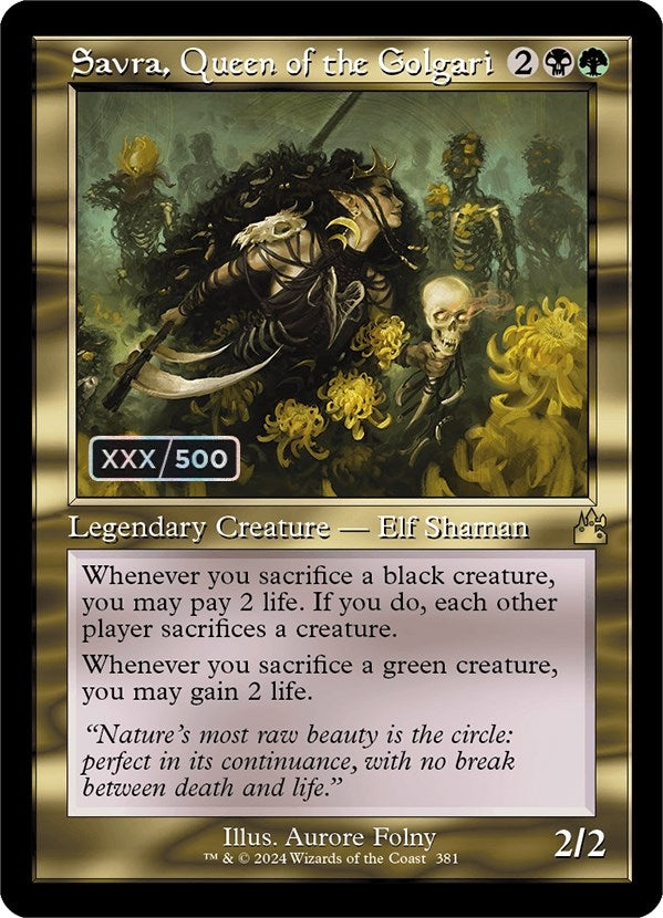 Savra, Queen of the Golgari (Retro Frame) (Serial Numbered) (381) (RVR)