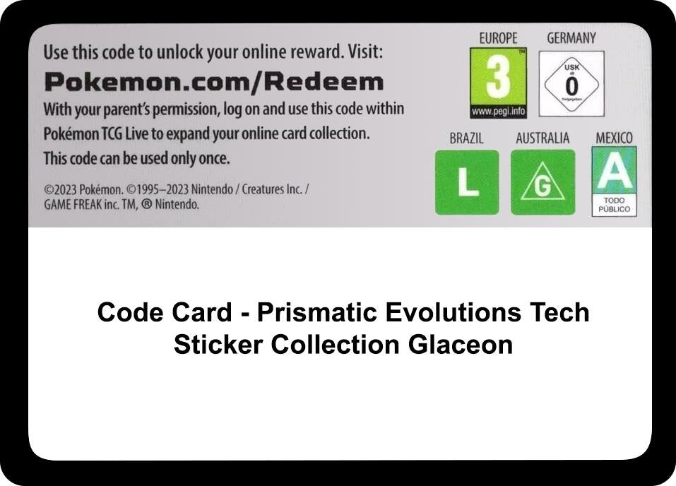 Code Card - Prismatic Evolutions Tech Sticker Collection [Glaceon] (PRE)