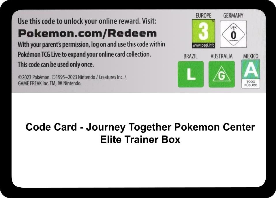Code Card - Journey Together Pokemon Center Elite Trainer Box (JTG)