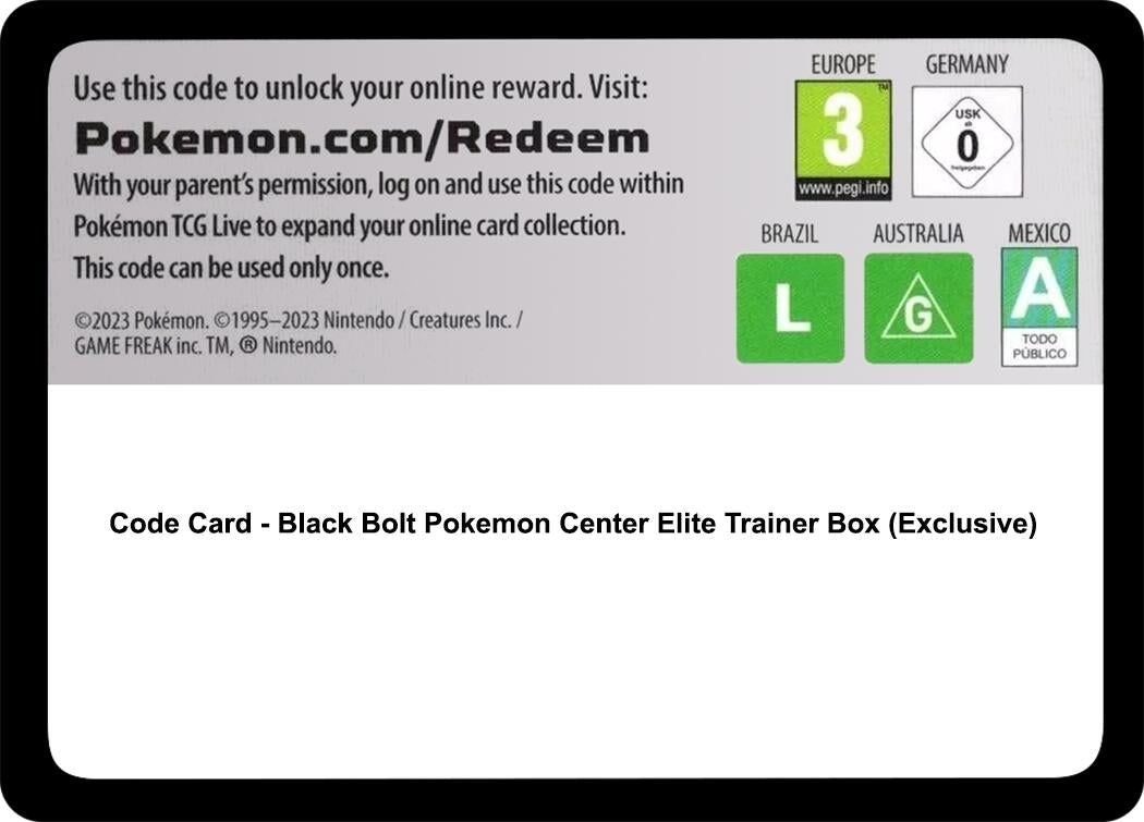 Image for Code Card - Black Bolt Pokemon Center Elite Trainer Box (Exclusive) (BLK) - Pokemon
