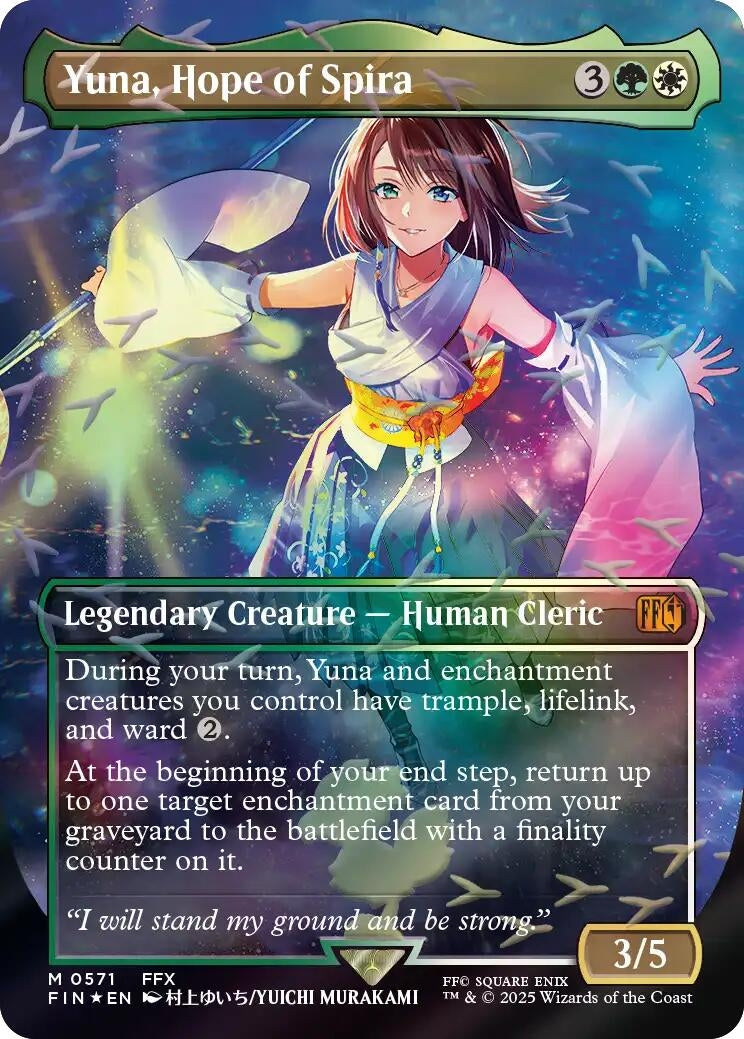 Yuna, Hope of Spira (Borderless) (Chocobo Track Foil) (571) (FIN)