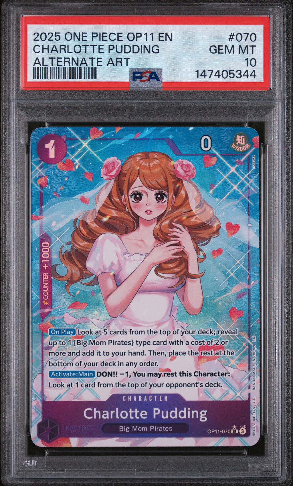 CHARLOTTE PUDDING ALTERNATE ART 2025 ONE PIECE OP11-A FIST OF DIVINE SPEED PSA GEM MT 10