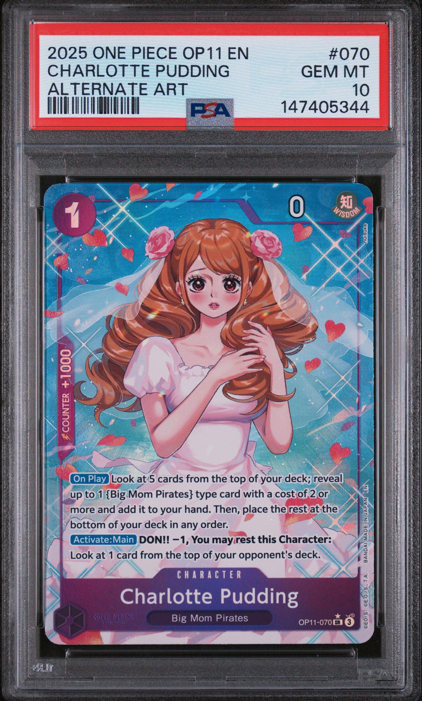 CHARLOTTE PUDDING ALTERNATE ART 2025 ONE PIECE OP11-A FIST OF DIVINE SPEED PSA GEM MT 10