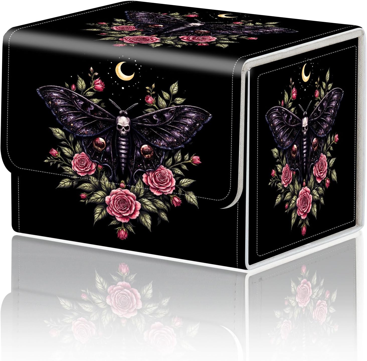 Purple Butterfly Skull Rose MTG Card Box Organizer Trading Card Case Commander Deck Box TCG Card Storage Box Magnetic Closure Creative Pattern Up to 200 Cards