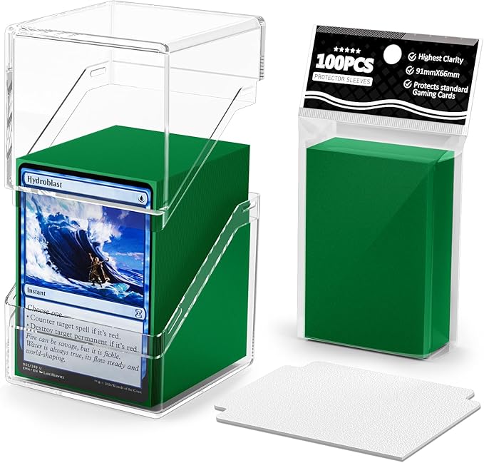 Card Deck Case, Clear Deck Box with 100 Pack Card Sleeves and Divider, Standard Size Commander Deck Storage Box Perfect Fit for MTG, Sport, Trading Cards ( white/Red/Green/Blue/Purple )