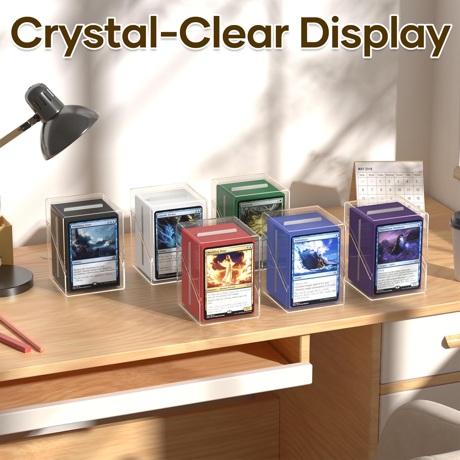 Card Deck Case, Clear Deck Box with 100 Pack Card Sleeves and Divider, Standard Size Commander Deck Storage Box Perfect Fit for MTG, Sport, Trading Cards ( white/Red/Green/Blue/Purple )