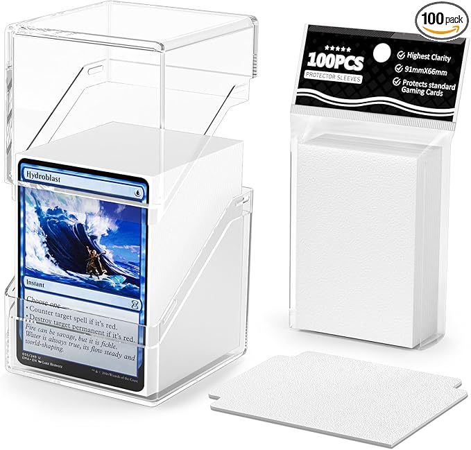 Card Deck Case, Clear Deck Box with 100 Pack Card Sleeves and Divider, Standard Size Commander Deck Storage Box Perfect Fit for MTG, Sport, Trading Cards ( white/Red/Green/Blue/Purple )