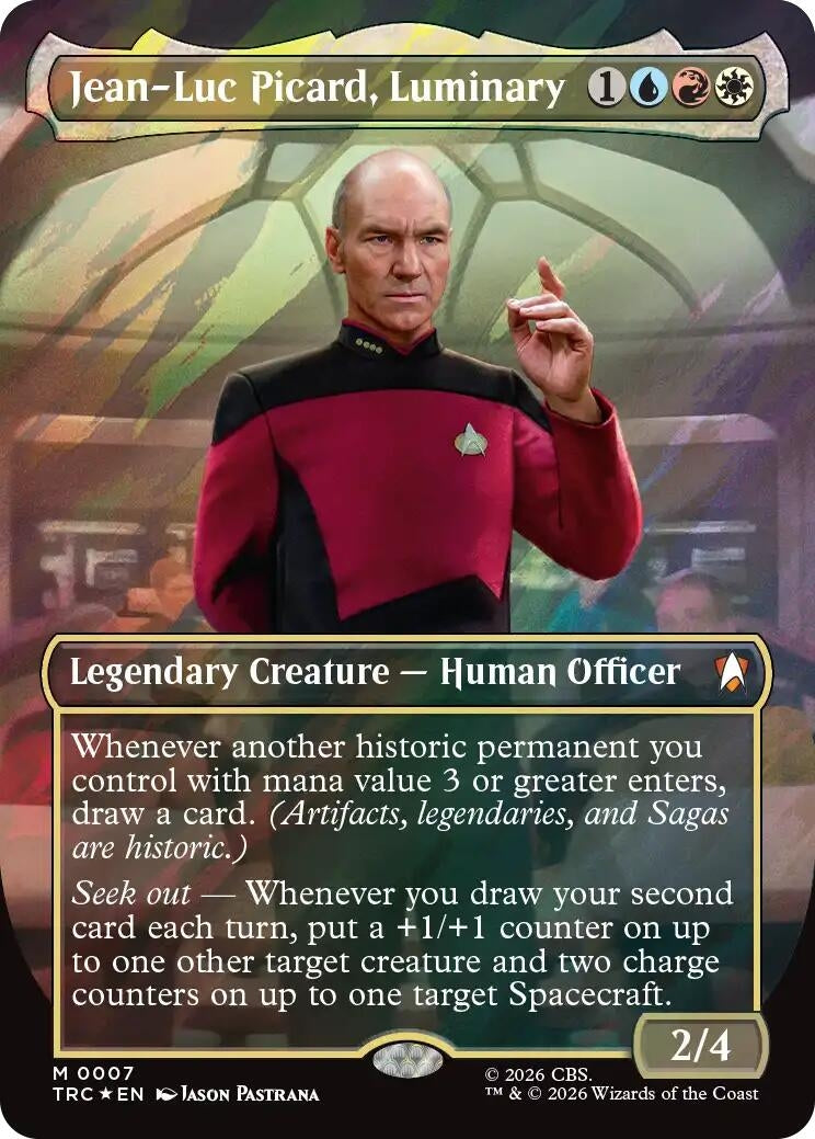 Image for Jean-Luc Picard, Luminary (Borderless) (Surge Foil) (7) (TRC) - Magic: The Gathering