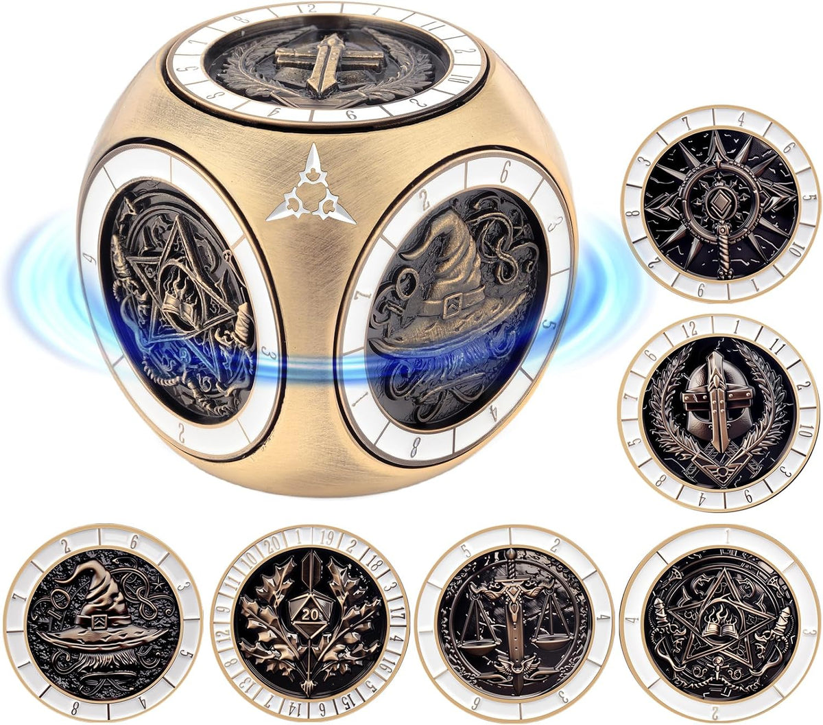 PJOY 7 in 1 DND Dice Set Metal Cube Dice Spinner