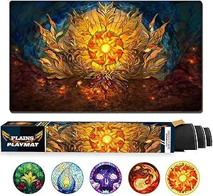MTG Playmat, TCG Card Game Playmat, Stitched Edge, Non-Slip Rubber Bottom - 24 x 14 inch - Plains