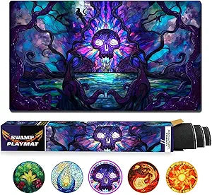 MTG Playmat, TCG Card Game mat, Stitched Edge, Non-Slip Rubber Bottom - 24 x 14 inch - Swamp