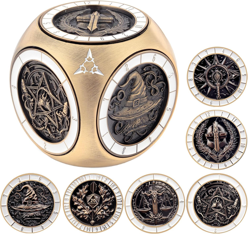 PJOY 7 in 1 DND Dice Set Metal Cube Dice Spinner