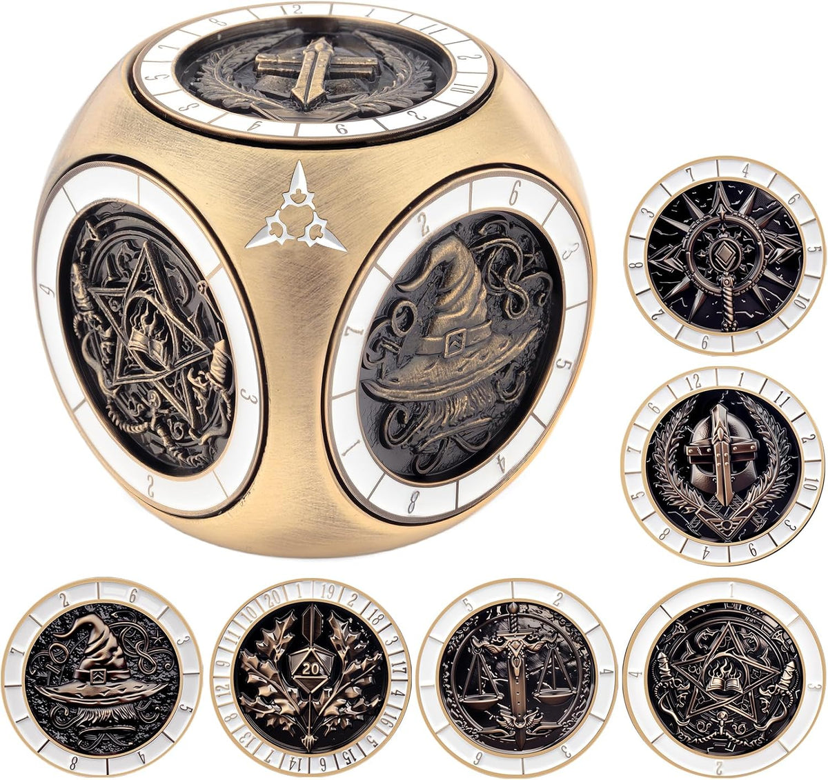 PJOY 7 in 1 DND Dice Set Metal Cube Dice Spinner