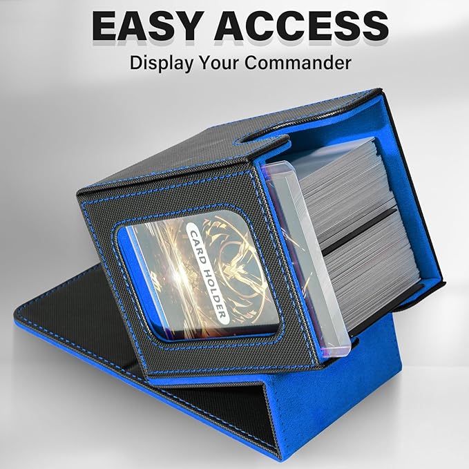 Card Deck Box for MTG Commander, Magnetic Card Display Case,TCG Card Storage Box, Holds 100 Double-Sleeved Cards, Black&Blue