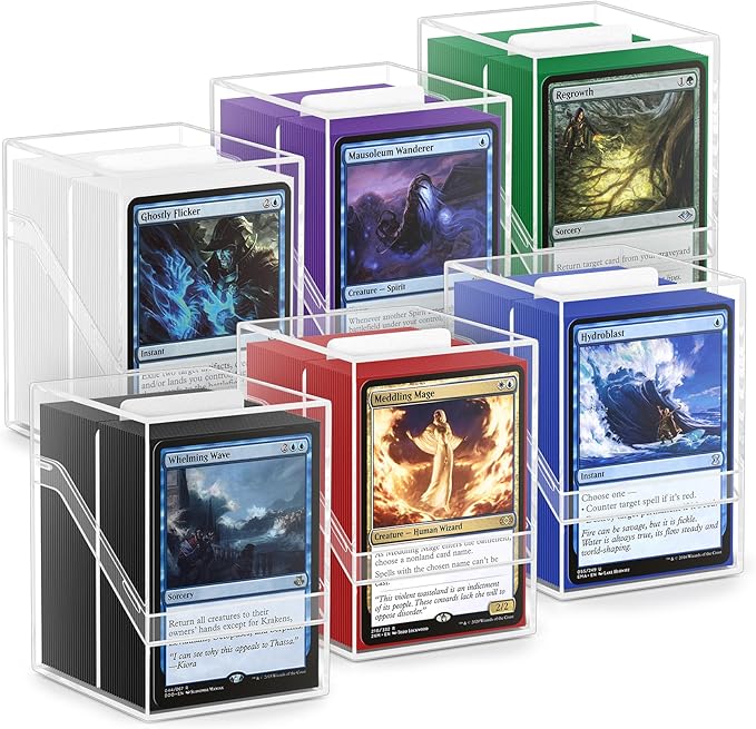 Card Deck Case, Clear Deck Box with 100 Pack Card Sleeves and Divider, Standard Size Commander Deck Storage Box Perfect Fit for MTG, Sport, Trading Cards ( white/Red/Green/Blue/Purple )
