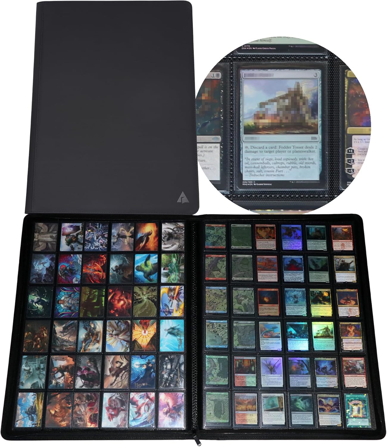 36-Pocket Ringless Trading Card Binder - Holds 2304 Sleeved Cards, Side-Loading Black Pages, Water-Resistant Zipper Album for TCG & Sports