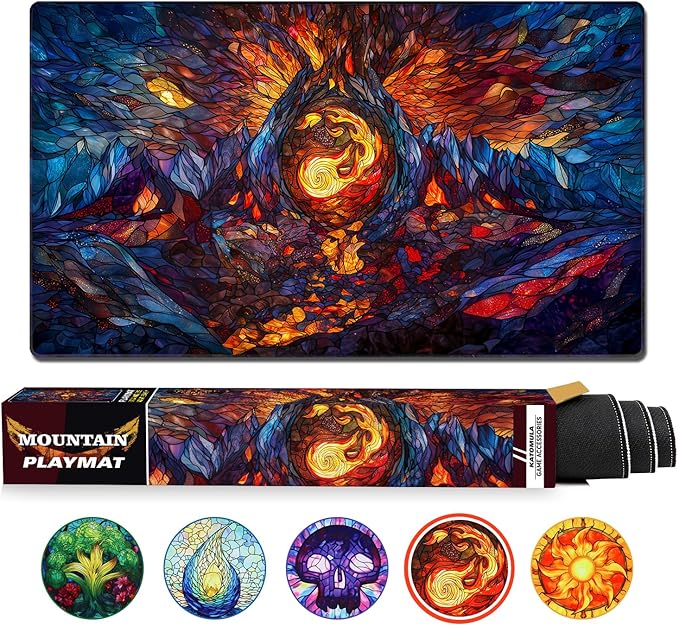 MTG Playmat, TCG Card Game Playmat, Stitched Edge, Non-Slip Rubber Bottom - 24 x 14 inch - Mountain