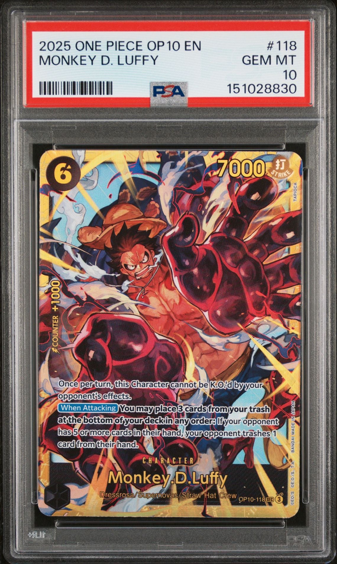 MONKEY D. LUFFY 2025 ONE PIECE OP10-ROYAL BLOOD PSA GEM MT 10