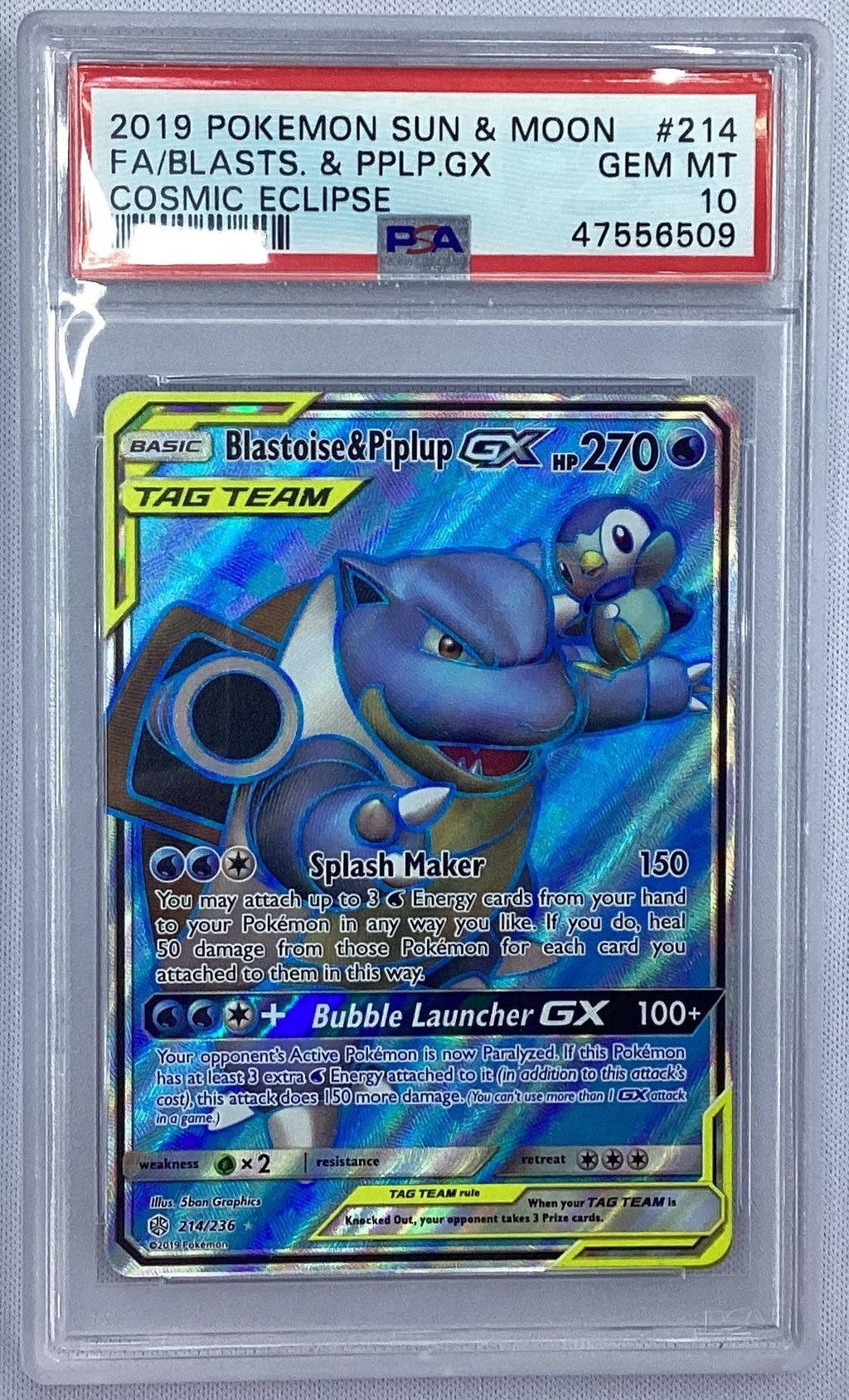 Blastoise & Piplup GX (Full Art) Holo Ultra Rare SM - Cosmic Eclipse 214/236 NM