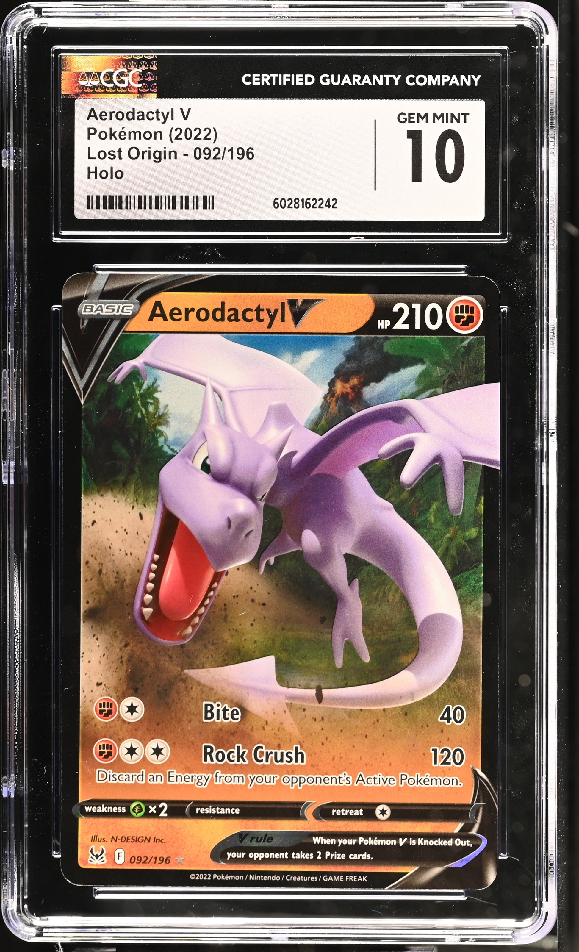 Aerodactyl V Holo Holo Lost Origin 092/196 NM CGC 10