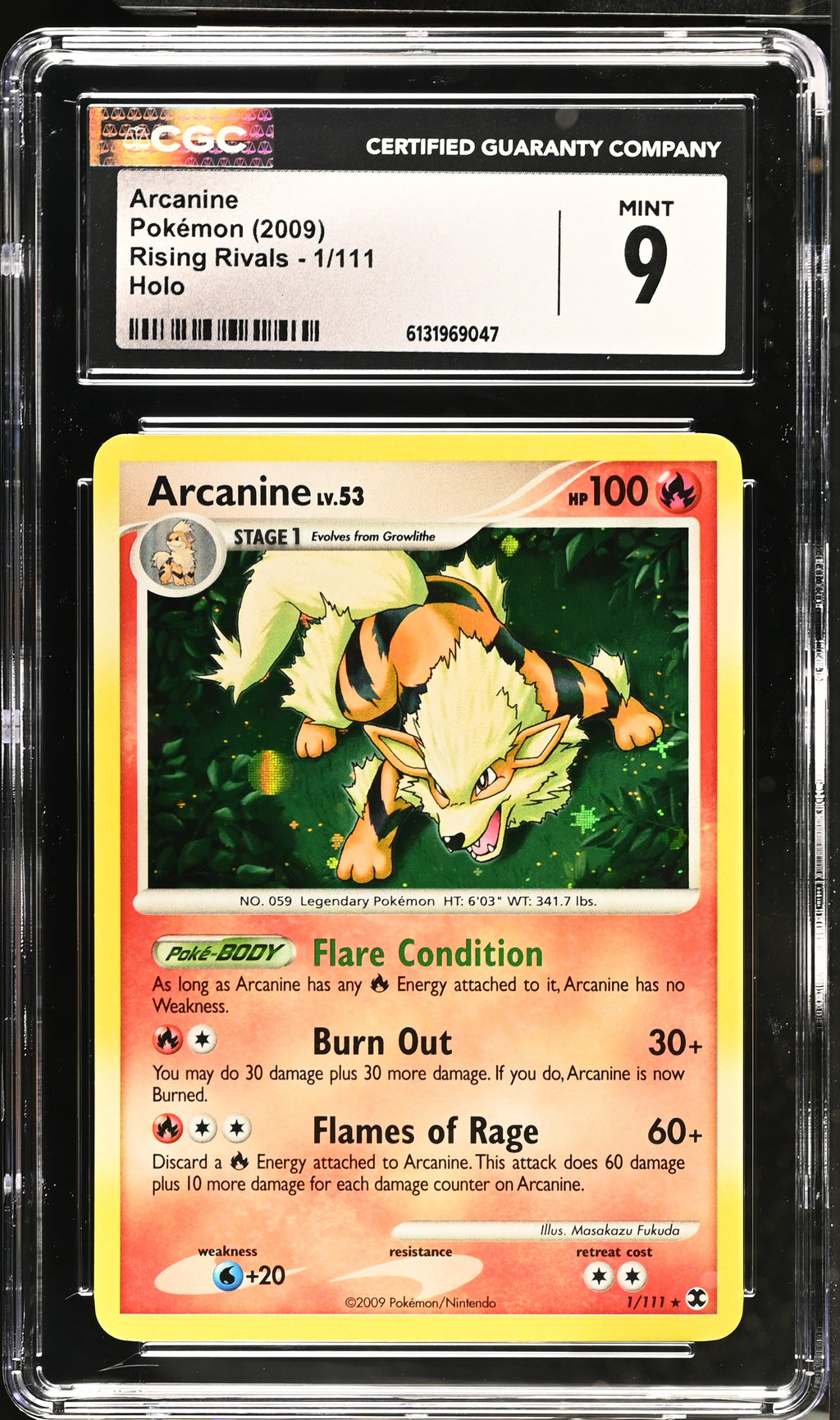 Arcanine Holo Holo Rising Rivals 1/111 NM CGC 9
