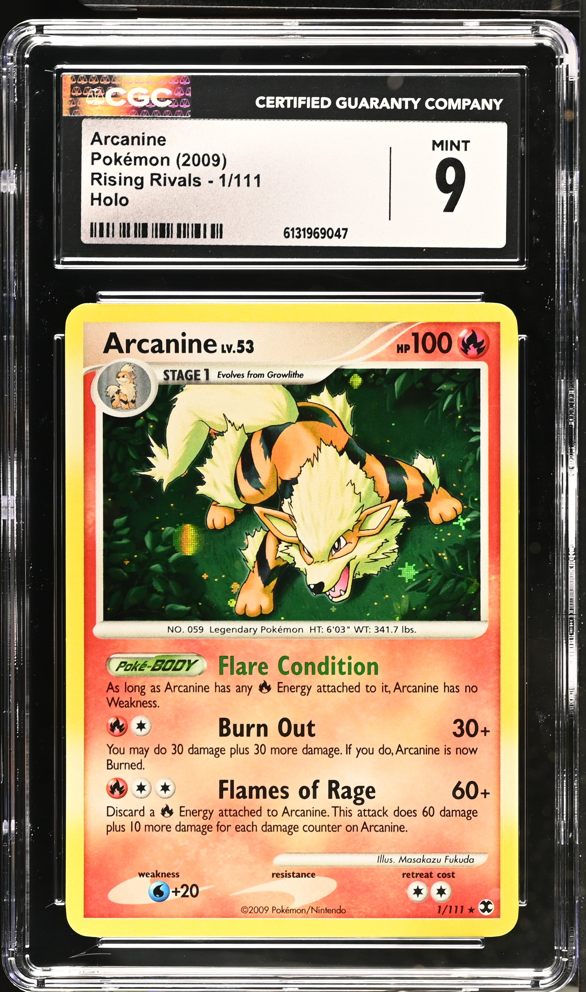Arcanine Holo Holo Rising Rivals 1/111 NM CGC 9