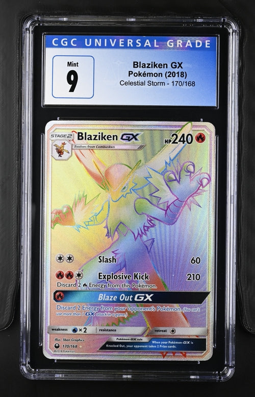 Blaziken GX Rainbow Rare, Foil 2018 Celestial Storm CGC 9