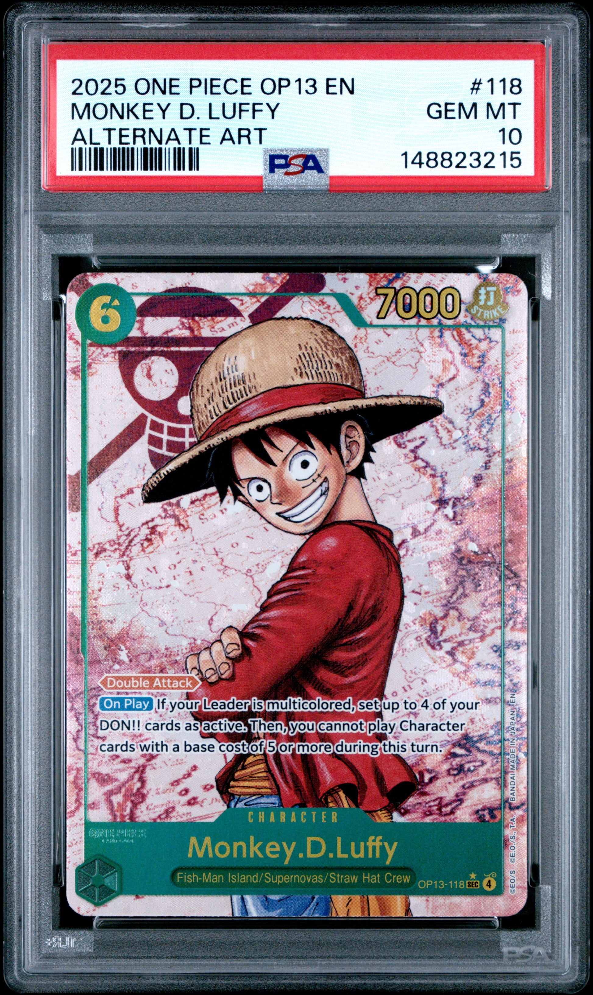 Monkey D. Luffy Alternate Art One Piece Op13-Carrying On His Will 118 NM PSA 10
