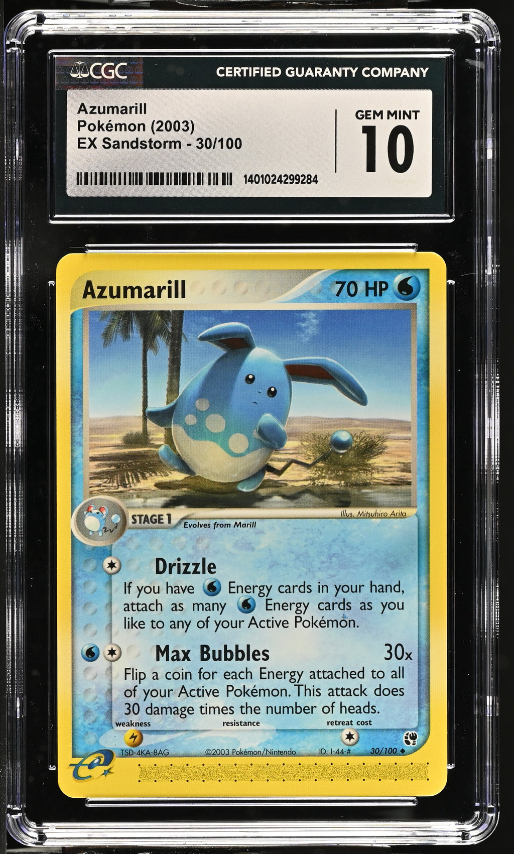 Azumarill Ex Sandstorm 30/100 NM CGC 10