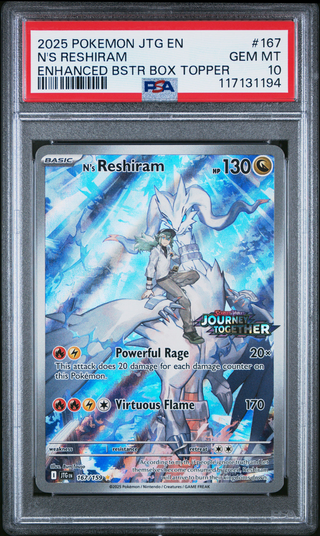 N'S Reshiram Enhanced Bstr Box Topper Pokemon En-Journey Together 167 NM PSA 10