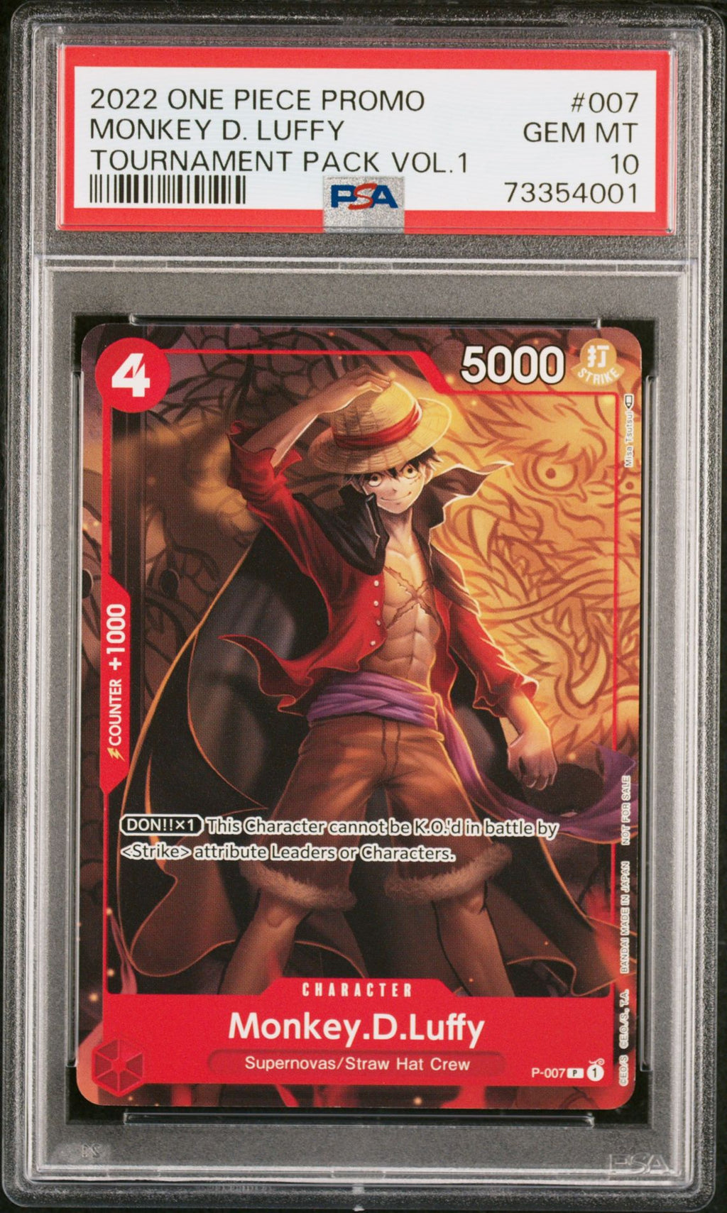 MONKEY D. LUFFY TOURNAMENT PACK VOL.1 2022 ONE PIECE PROMOS PSA GEM MT 10