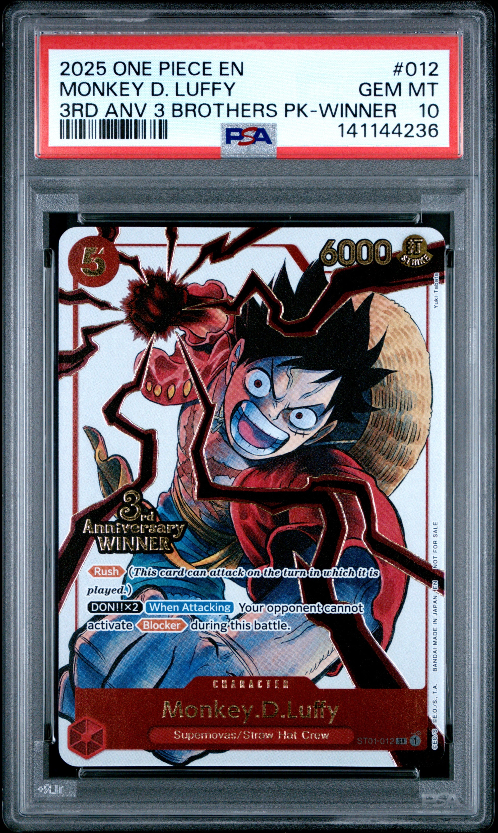 Monkey D. Luffy 3rd Anv 3 Brothers Pk-Winner One Piece Tourney PSA 10