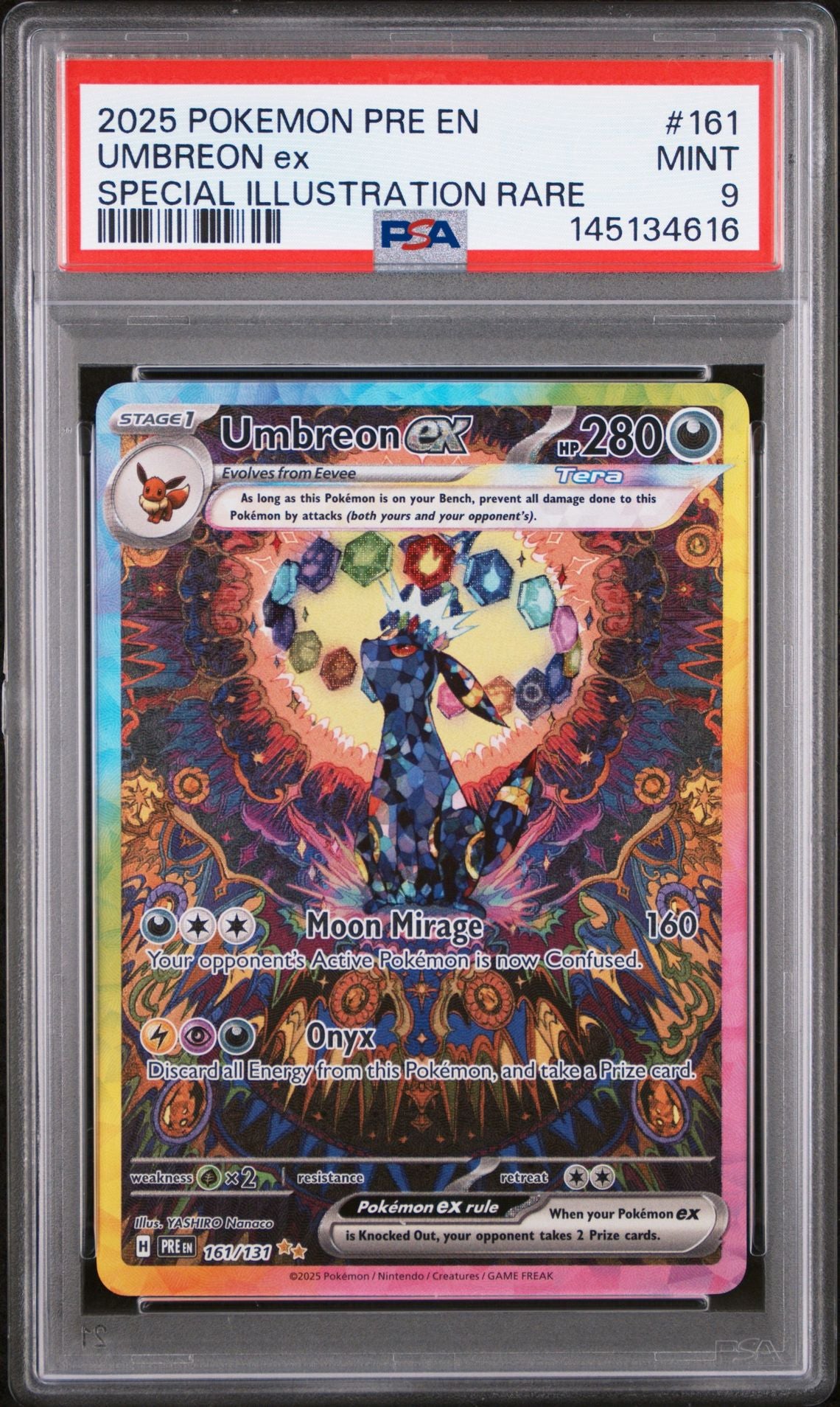 UMBREON ex SPECIAL ILLUSTRATION RARE 2025 POKEMON PRE EN-PRISMATIC EVOLUTIONS PSA MINT 9