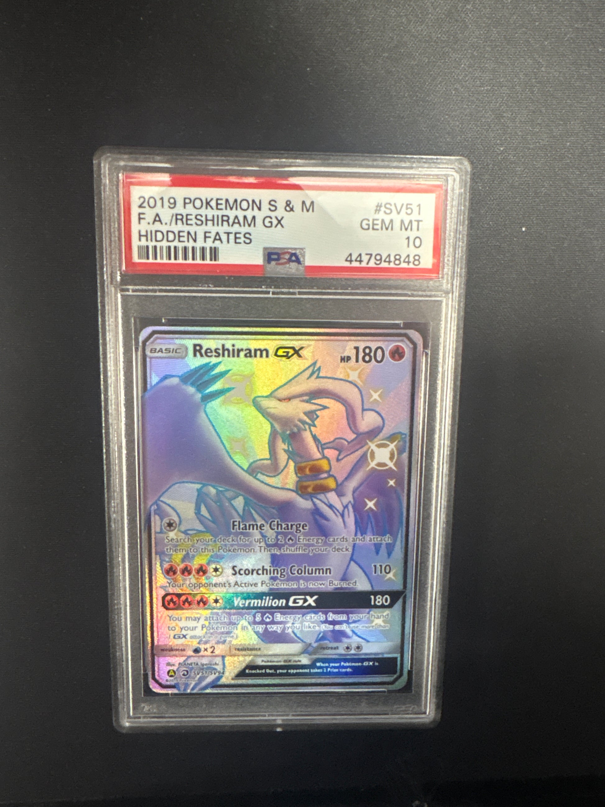 Fa/Reshiram Gx Hidden Fates Pokemon Sun & Moon Hidden Fates SV51 NM PSA 10