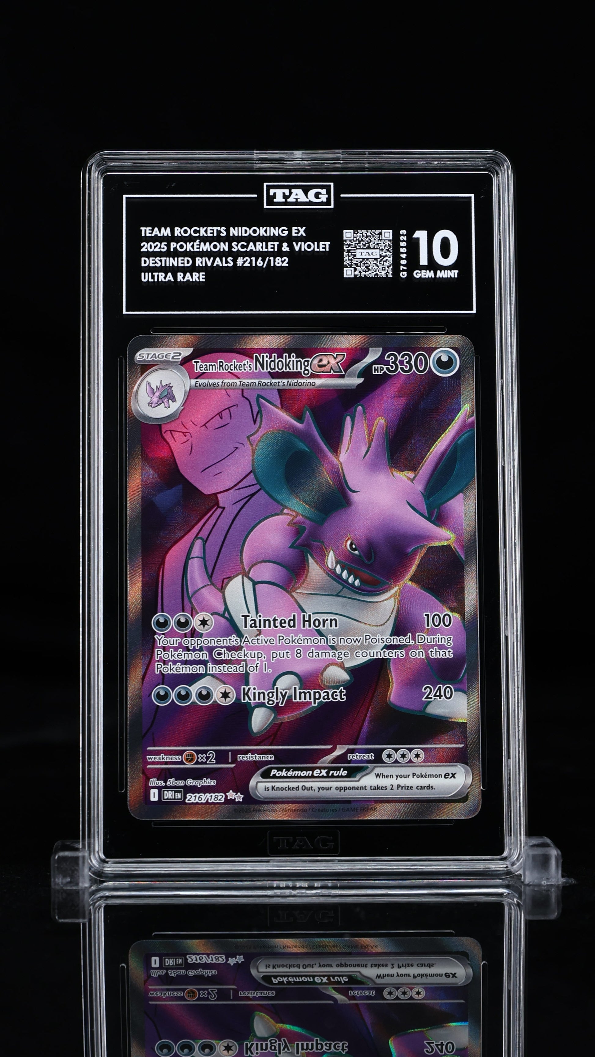 Team Rocket's Nidoking ex Ultra Rare 2025 Pokémon Scarlet & Violet TAG 10 GEM MINT