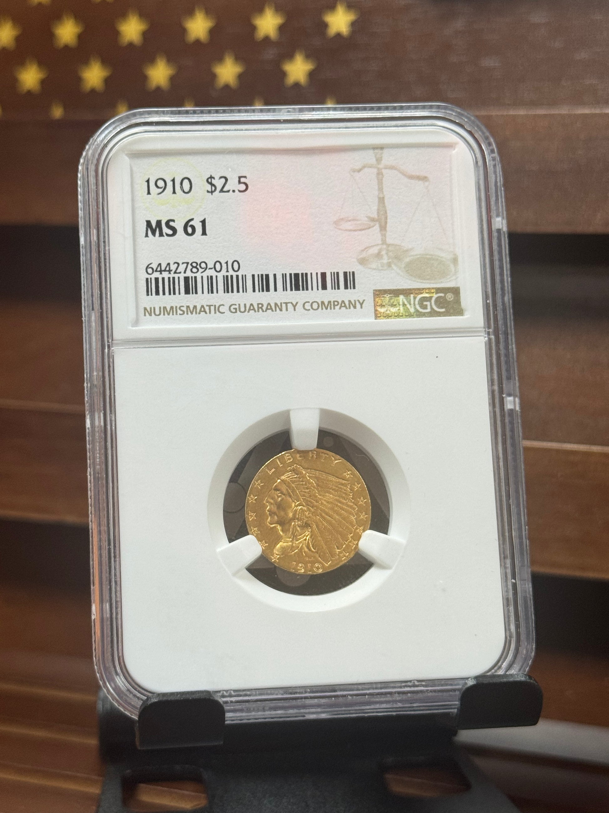1910 $2.5 Indian Head Gold Quarter Eagle (NGC MS61)