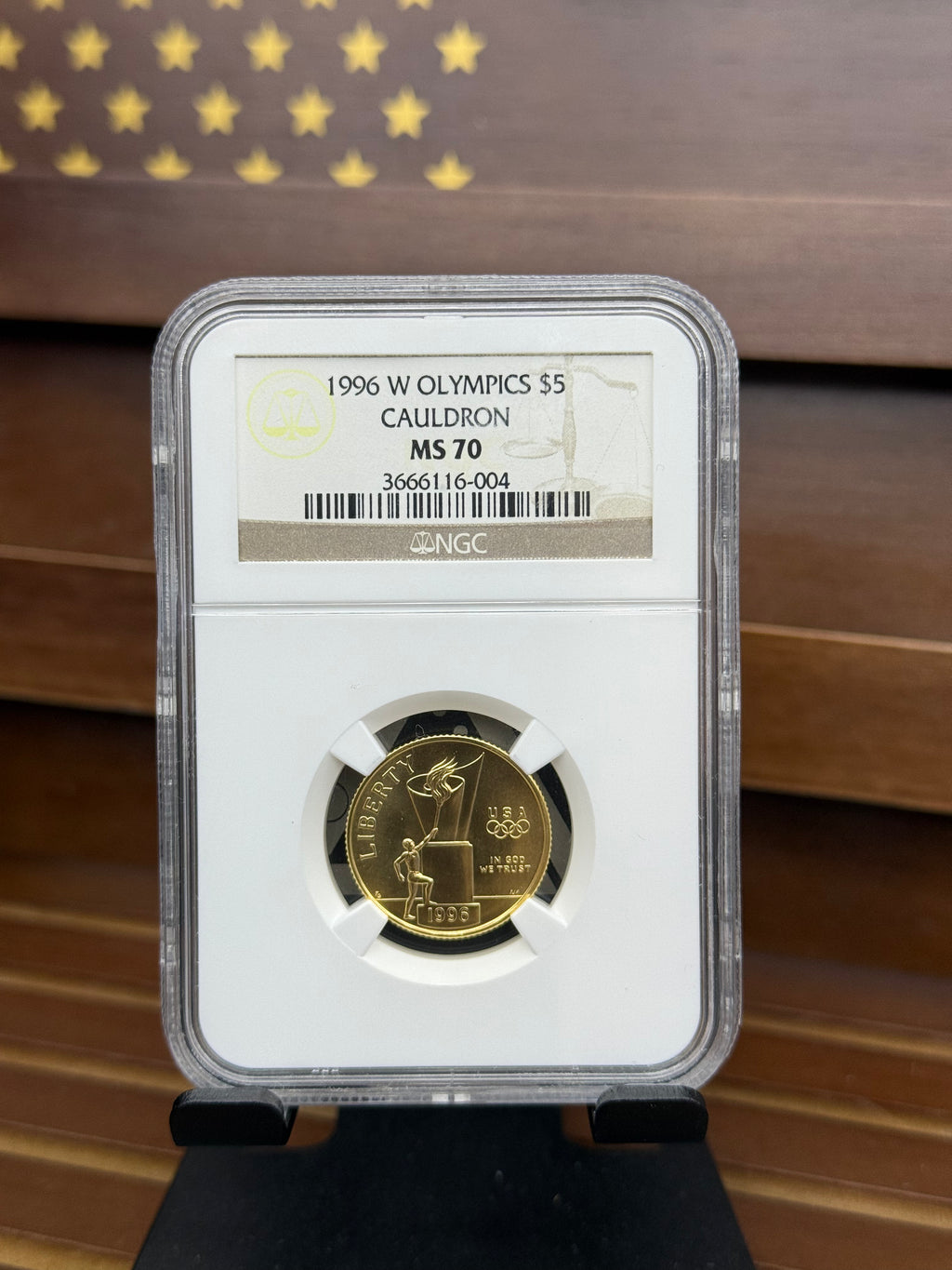 1996-W $5 Gold Olympics “Cauldron” – MS70 – NGC – Premium Grade