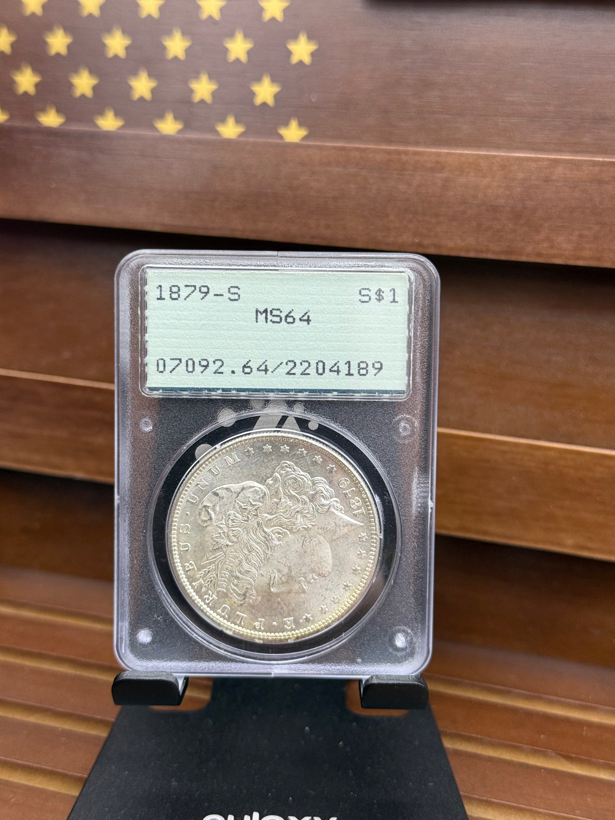 1879-S Morgan Silver Dollar – MS64 – PCGS Rattler Case
