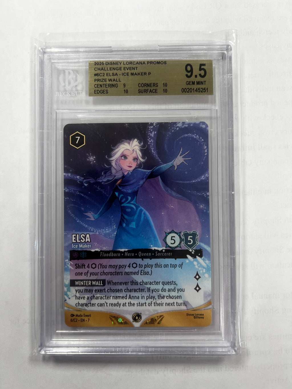 Elsa - Ice Maker - 2025 Disney Lorcana TCG Challenge Event Promos BGS 9.5