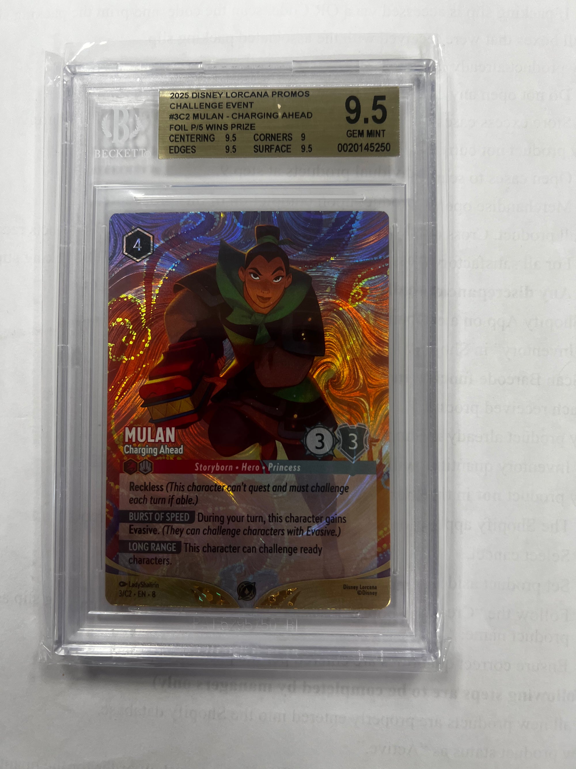 Mulan - Charging Ahead - 2025 Disney Lorcana TCG Challenge Event Promos BGS 9.5