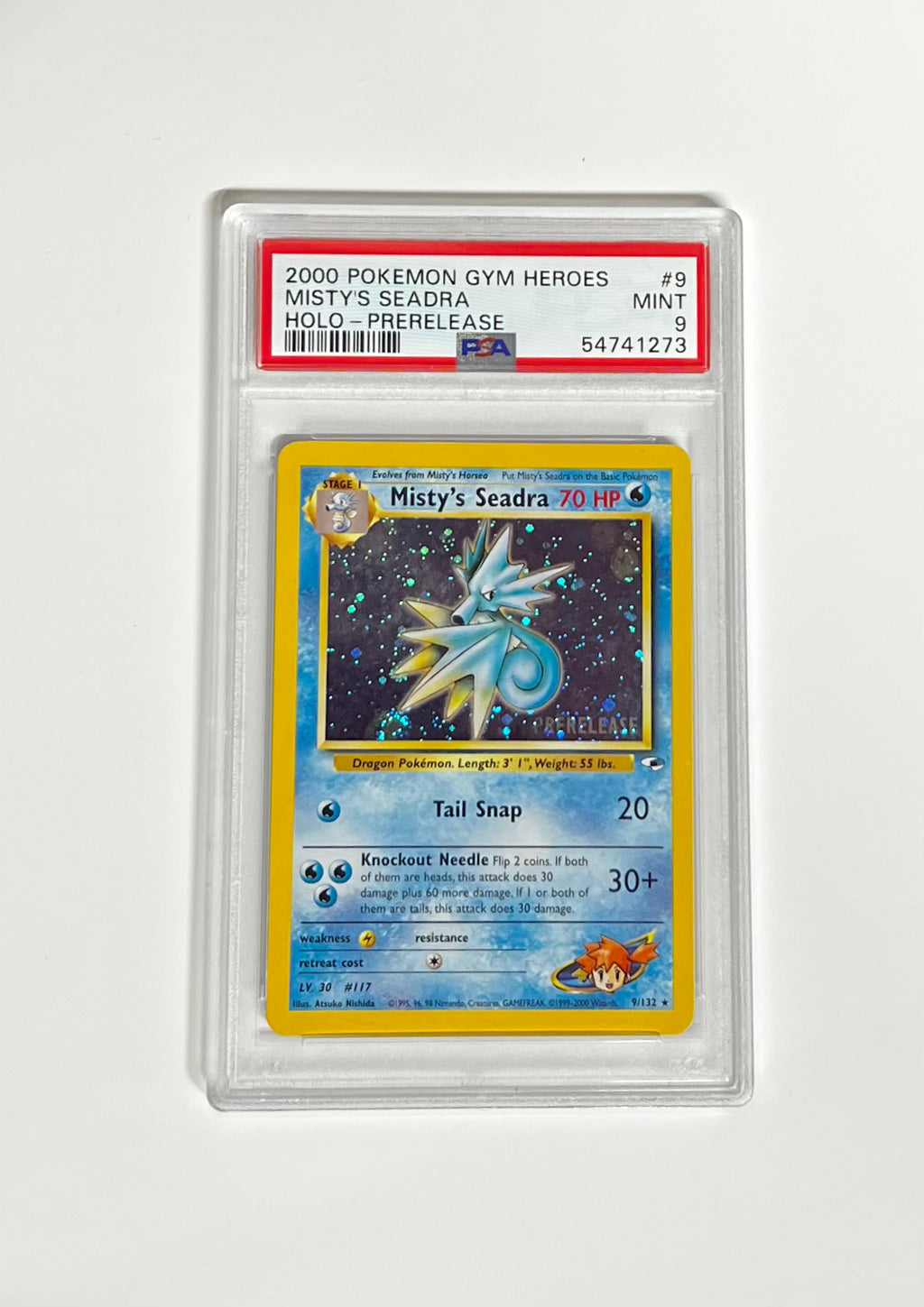 MISTY'S SEADRA HOLO-PRERELEASE 2000 POKEMON GYM HEROES PSA MINT 9