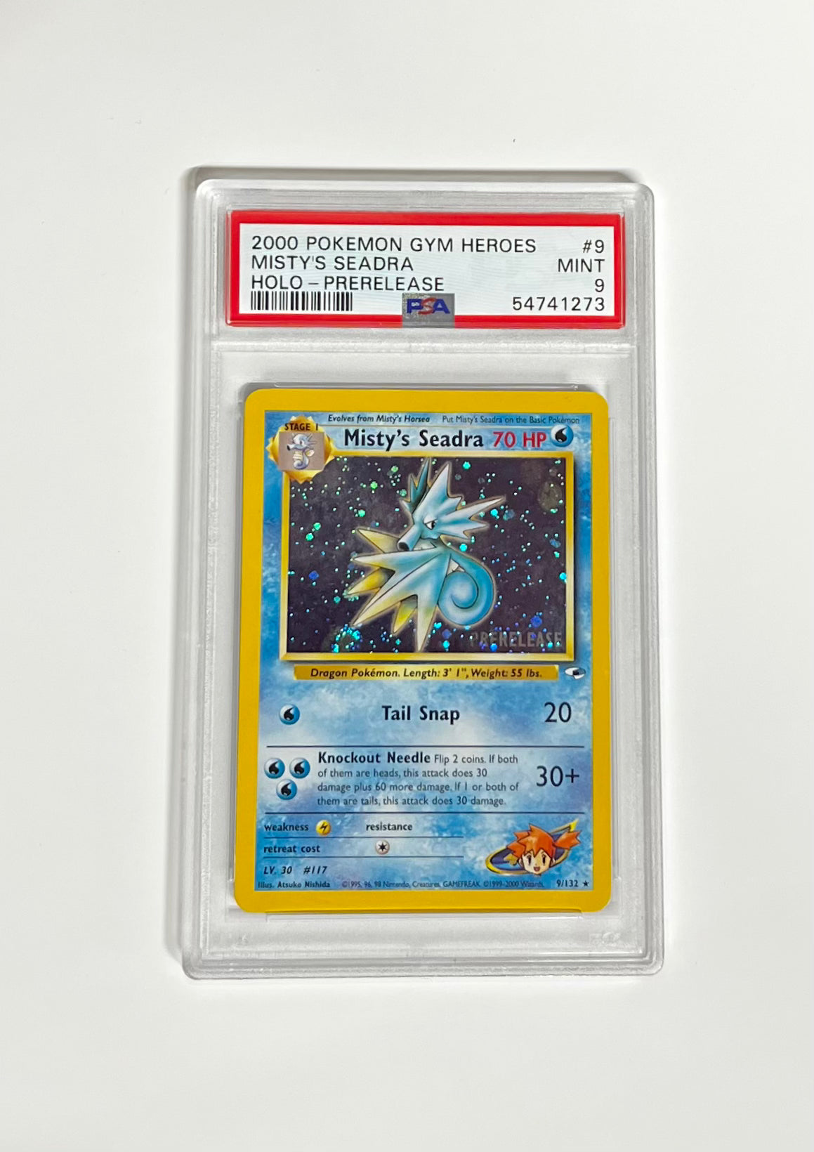 MISTY'S SEADRA HOLO-PRERELEASE 2000 POKEMON GYM HEROES PSA MINT 9