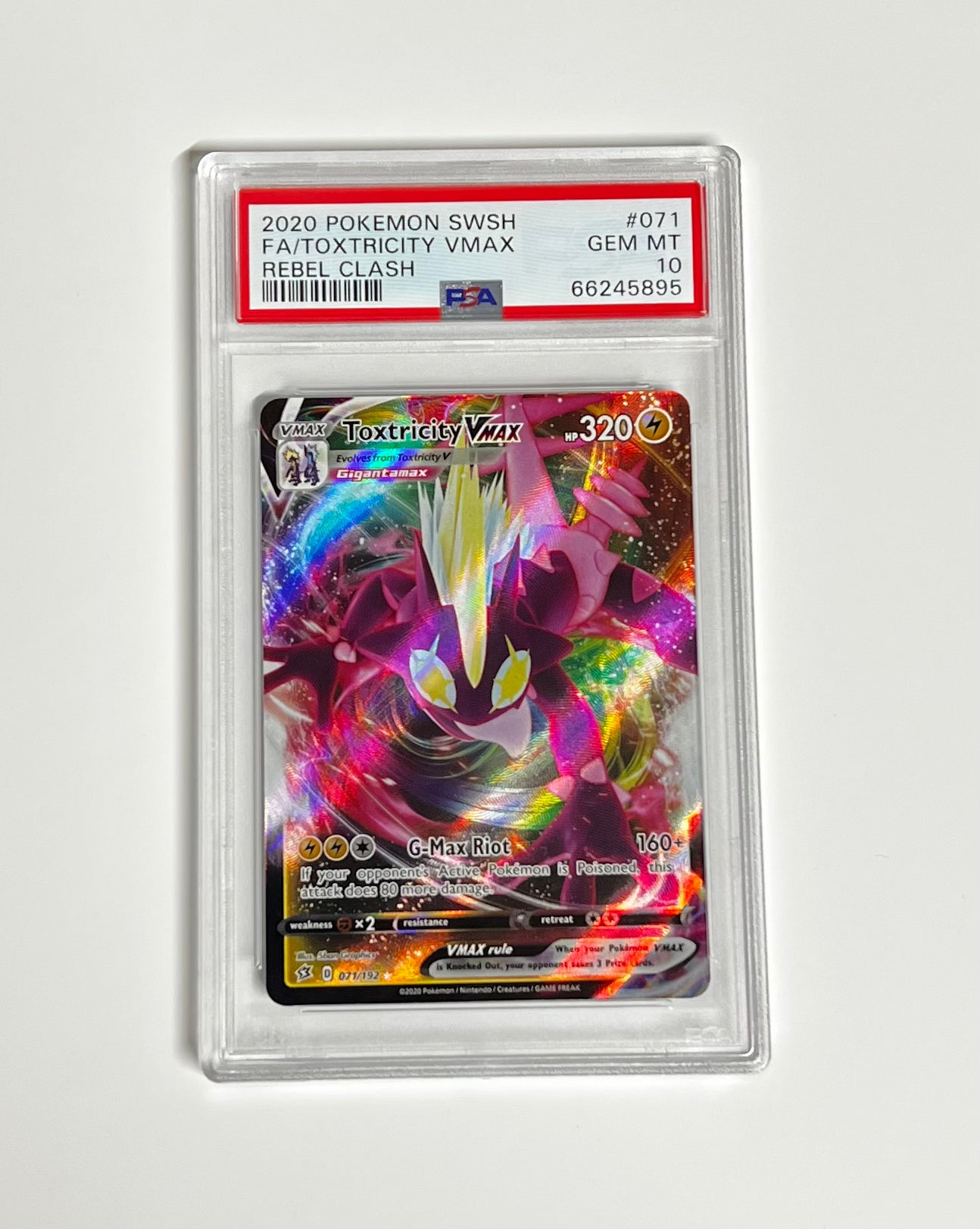 FA/TOXTRICITY VMAX REBEL CLASH 2020 POKEMON SWORD & SHIELD REBEL CLASH PSA GEM MT 10