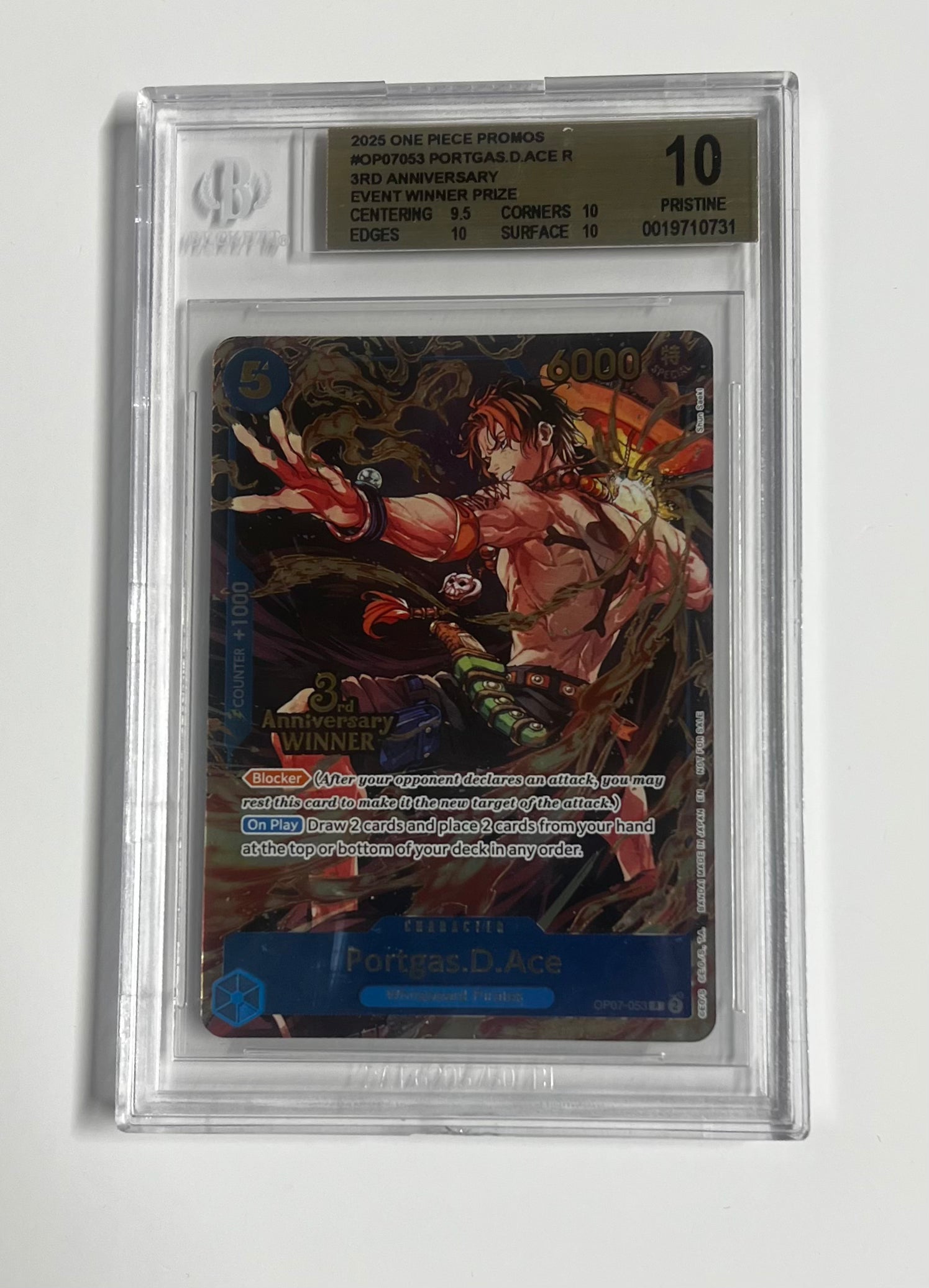 Portgas D. Ace #OP07-053 3rd Anniversary Event Winner 2025 One Piece Promos BGS 10